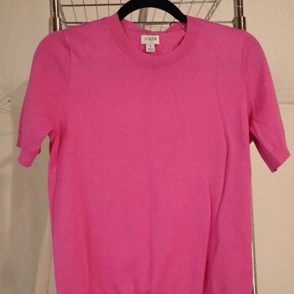 jcrew bright pink, size small, 100% cotton knit short sleeve sweater - Picture 1 of 6